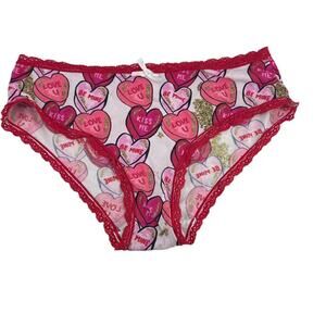 Splendies I Heart U Conversation Heart Red Lace Trim Panty Womens Size Small